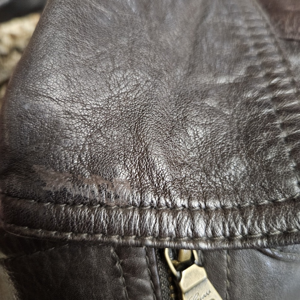 GUESS 100% Leather Jacket Women's Size M Brown Moto Asymmetrical Zip Soft - Picture 6 of 12